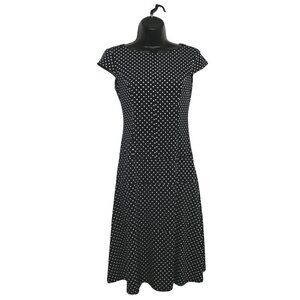 𝅺Joseph Ribkoff Polka Dot Short Sleeve Round Neck Mini Black Flowy Dress